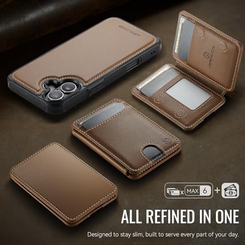 WJX for iPhone 16 Plus MagSafe Wallet Case, 2-in-1 Detachable Luxury Card Holder, Universal MagSafe Compatible, RFID Blocking, Shockproof Kickstand Slim Cover， Brown - color: Brown, size: iPone 16 Plus