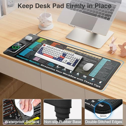 Wireless Charging Mouse Pad with Foldable Phone Holder, 31.5"x15.8" in - color: Black Excel-Phone Holder-31.5"x15.8"