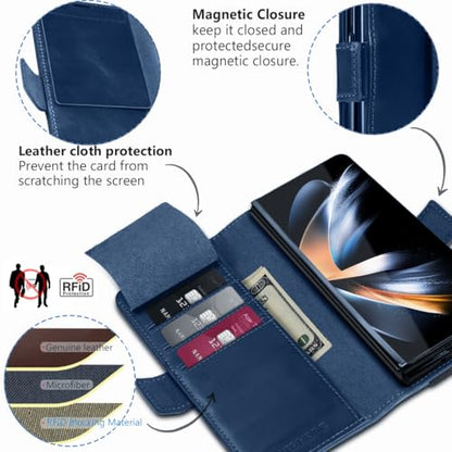 KEZiHOME Genuine Leather Wallet Case for Samsung Galaxy Z Fold 6 Blue - color: Blue, size: Galaxy Z Fold 6 Case
