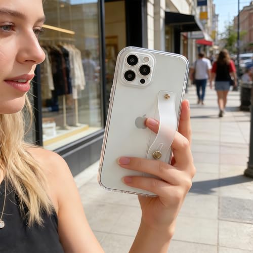 Strap Case for iPhone 14 Pro with Stand, HD Clear | Wrist Strap Kickstand, Adjustable Finger Hand Grip Loop, Slim Transparent Anti-Scratch Back, Soft Bumper Phone Cover - color: HD Clear, size: iPhone 14 Pro