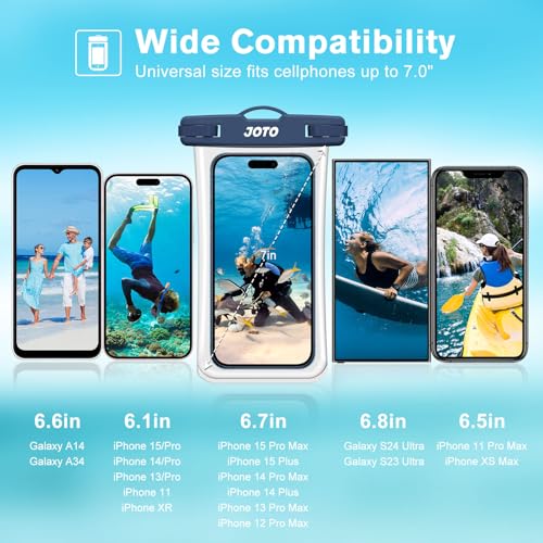 2 Pack JOTO Waterproof Phone Pouch Case Up to 7", IPX8 Underwater Phone Case Cellphone Dry Bag for iPhone 17/Air 16 15 14 13 12 Pro Max Xs Max XR X 8 7 6S Plus SE/Galaxy S24 S23 S22 S21 - Black & Navy - color: Transparent Black/Navy