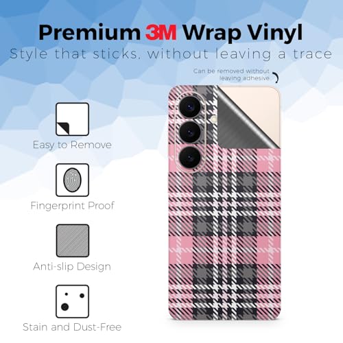 Glossy Glitter Phone Skin Compatible with Samsung Galaxy S26 - Pink Plaid - Premium 3M Vinyl Protective Wrap Decal Cover - Easy to Apply | Crafted in the USA by MightySkins - color: Pink Plaid, size: Galaxy S26 (Back Wrap), style: Glossy Glitter Finish