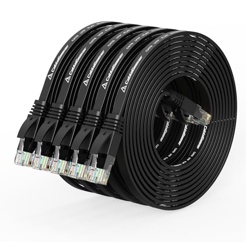 CableGeeker Cat 6 Flat Ethernet Cable 10ft 5Pack, 10Gbps, Black - color: Black-Flat, size: 10ft
