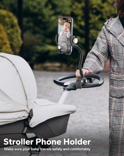 GDZN Gooseneck Handlebar Phone Holder for Stroller/Wheelchair/Treadmill/Spin Bike/Golf Cart/Boat/Mic Stand/Gym Bicycle Phone Clamp, Compatible with iPhone Pro Max 17/16/15, Galaxy, 4.7-7" Smartphones