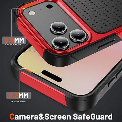 Designed for iPhone 17 Pro Max Case 2 in 1 Gift Militay Grade Drop Protective Rugged Heavy Duty Cover Shockproof Case for iPhone 17 Pro Max Phone Case for Women Men Boy Girl (Red) - color: Red