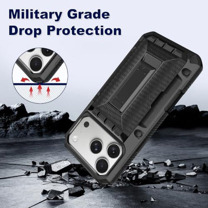 SAMONPOW for iPhone 18 Pro Max Case with Card Holder [4 Cards] & Kickstand - size: for iPhone 17 Pro Max/18 Pro Max