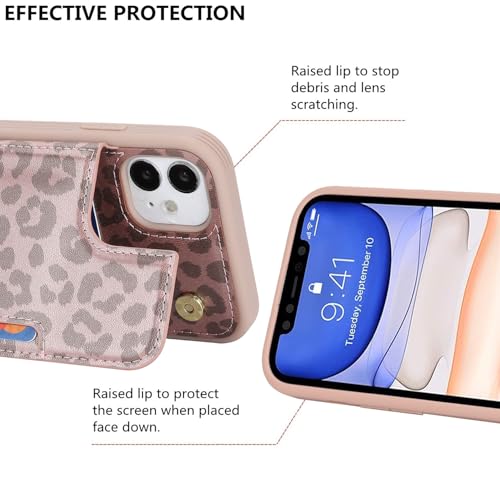 iCoverCase Compatible with iPhone 11 Case with Card Holder, Wallet Phone Case for Women Men RFID Blocking PU Leather Protective Case 6.1 Inch (Rose Gold Leopard) - color: Rose Gold Leopard