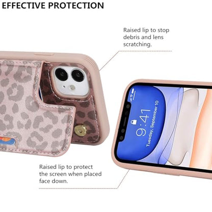 iCoverCase Compatible with iPhone 11 Case with Card Holder, Wallet Phone Case for Women Men RFID Blocking PU Leather Protective Case 6.1 Inch (Rose Gold Leopard) - color: Rose Gold Leopard