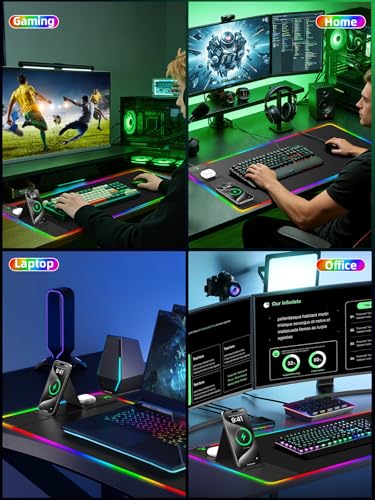 Mouse Pad with Wireless Charger Foldable Phone Holder, XXL RGB Gaming Mousepad 31.5"x15.8" Large Desk Mat for Keyboard, Black Desk Pad with Dual Qi Charging Station, 11 Colors 5 Modes - color: Black-Phone Holder-31.5"x15.8"(with Wall Charger)