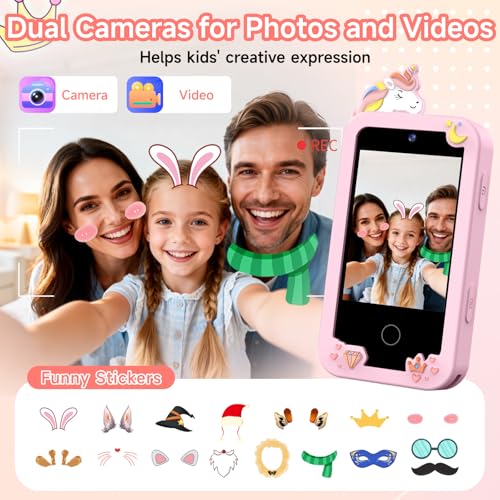 Kids Phone Toys for Girls Age 3 4 5 6 7 8 9, Touchscreen Dual Camera Toddler Learning Play Phone Christmas Birthday Gifts for Kids Age 3-9 with Music Player, Games - color: Frost White