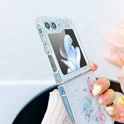 Compatible with Samsung Galaxy Z Flip 5 Case Clear Butterfly Women | Soft TPU Stars Sparkle Glitter Anti-Scratch Shockproof Protective Cover - color: TPU\Butterfly Pink, size: Samsung Galaxy Z Flip 5