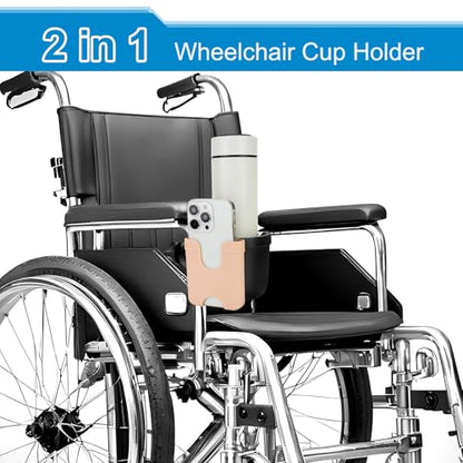 Accmor Wheelchair Cup Holder with Phone Holder, ﻿Universal 360° Rotatable Walker Cup Holder Rollator Scooter Accessory - color: Lotus Pink