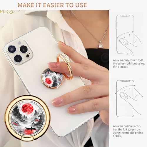 Cell Phone Ring Holder, Cute Metal Phone Grip Stand Finger Ring Kickstand, Flexible 360°Rotation Phone Tablet Case Accessories Compatible with Most Phones Red Moon Boat - color: Red Moon Boat