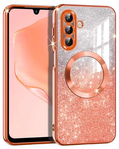 Casetego for Galaxy A17 5G Case,Compatible with MagSafe,Clear Magnetic Glitter Gradient Sparkle Luxury Plated Soft TPU Bumper Full Camera Lens Protector for Samsung Galaxy A17 5G,Orange - color: Orange, size: Galaxy A17 5G
