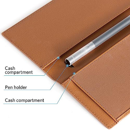 CoBak Checkbook Cover for Women & Men - PU Leather Case with RFID Blocking | Classic Design Check Book Holder for Personal and Business - color: Brown