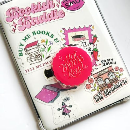 Hot Moms Read Kindle Grip,Collapsible Stand Holder for Phone eReaders, Accessories Charms for Kindle, Phone Grip,Book Lover Gifts - color: Hot Moms Read
