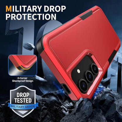 Vinve for Samsung Galaxy S25 FE Case with HD Screen Protector, Military-Grade Shockproof & Dual-Layer Protection, Anti-Slip Grip Design Phone Case, Red - color: Red