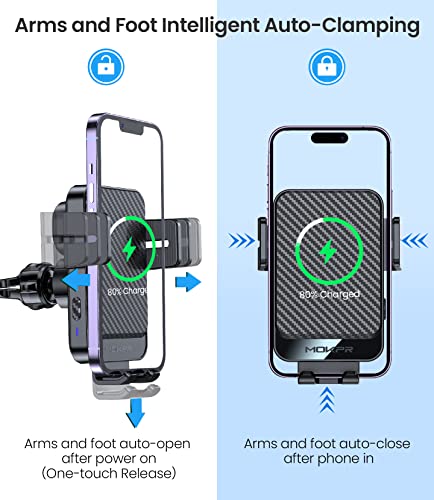 Wireless Car Charger 15W Fast Charging Dash Windshield Vent Car Mount - color: Grey