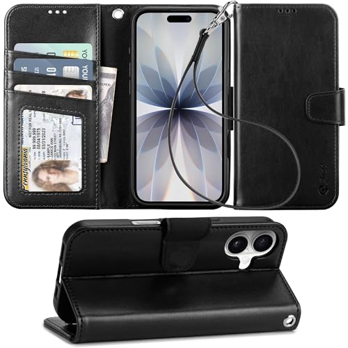 Arae Compatible with iPhone 17 Case Wallet with Card Holder, Wristlet Strap Wallet Flip Cover for iPhone 17 6.1 inch Men/Women, RFID Blocking, Kickstand, Black - color: Black, size: iPhone 17 6.1 inch