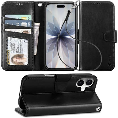 Arae Compatible with iPhone 17 Case Wallet with Card Holder, Wristlet Strap Wallet Flip Cover for iPhone 17 6.1 inch Men/Women, RFID Blocking, Kickstand, Black - color: Black, size: iPhone 17 6.1 inch