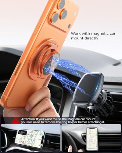SUPERONE Dual-Side Magnetic Ring Holder, Phone Grip Stand for MagSafe - color: Cosmic Orange