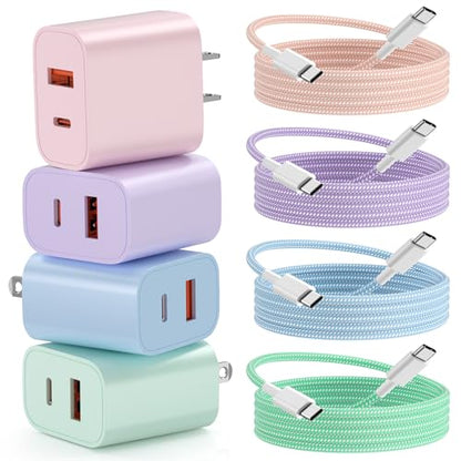Fast Charger for iPhone 17 16, 4 Pack 20W Dual Port A/C Wall Charger Block