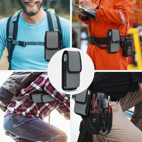 ykooe Cell Phone Pouch Nylon Belt Holster Case Compatible with iPhone 17 16 15 14 13 12 11 & Pro Models, Samsung Galaxy S20 S21 S22 S23 S24 S25, Light Gray–L - color: Light Gray, size: L