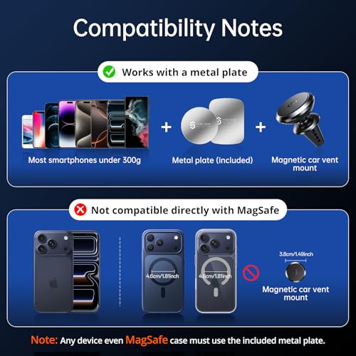 SYNCWIRE Magnetic Phone Holder for Car, 360° Rotatable Super Strong Magnets Air Vent Cell Phone Car Mount Compatible with iPhone, Android, Samsung
