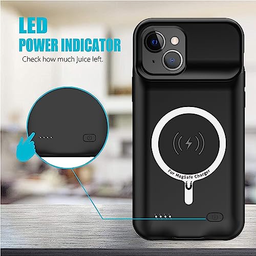 Battery Case for iPhone 13, Full Encircle 10000mAh High Capacity Rechargeable Portable Charger Case Extended Battery Pack Compatible with iPhone 13 (6.1 inch) Wireless Charging Case with Carplay-Black - size: iPhone 13 (6.1 inch)