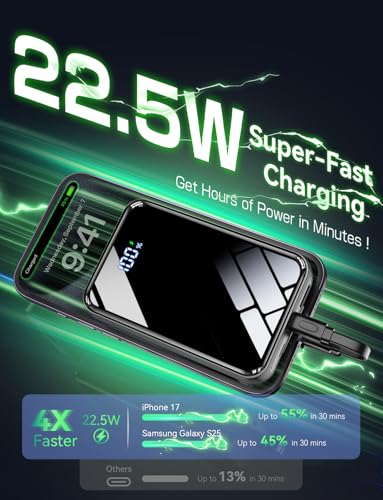 50000mAh Portable Charger, 50% Smaller Power Bank Built-in 4 Cables