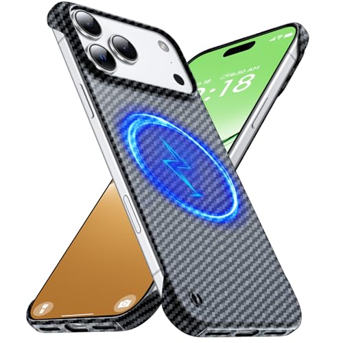 GRECAZO Magnetic Ultra-Thin Frosted Soft Touch Skin Borderless Carbon Fiber Style Texture for iPhone 17 Pro Max Frameless Case 6.9" Slim Minimalist Lightweight Matte Hard for MagSafe Cover Case-Black - size: iPhone 17 Pro Max