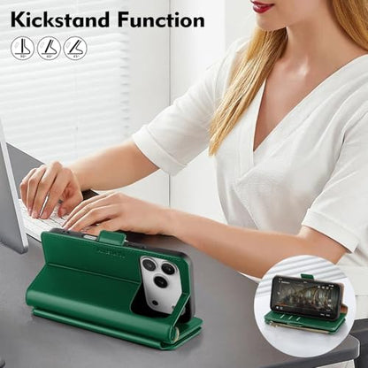 Antsturdy for iPhone 17 Pro Phone Wallet Case Women,Green | RFID Blocking,with Credit Card Holder Slots,PU Leather Purse,Zipper Pocket,Wrist Strap Kickstand,Flip Folio Cover for Men - color: Green