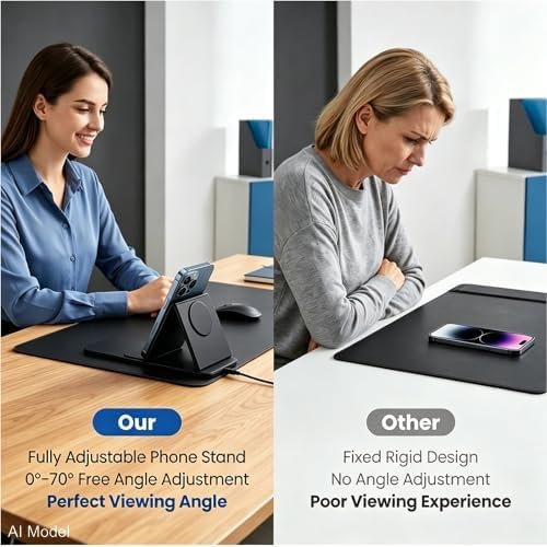 15W Wireless Charging Mouse Pad 31.5"x15.75", Double-Sided Faux Leather - color: Folding-Black