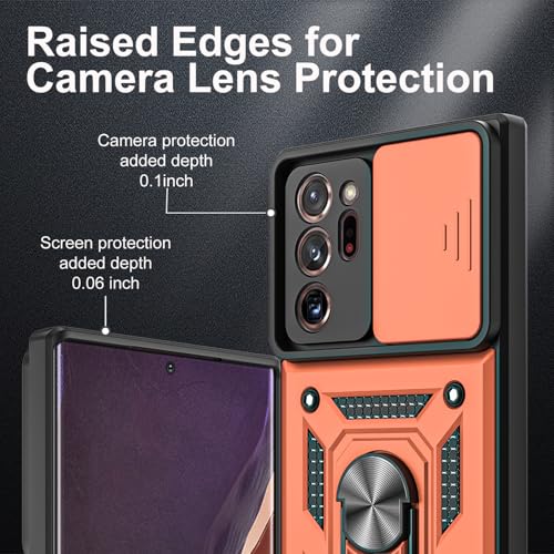 for Galaxy Note 20 Ultra Case, with Self Healing Flexible TPU Screen Protective [2 Pack] & Slide Camera Cover, 360°Rotation Ring Kickstand [Military Grade] Case. (Rose Gold) - color: N-Rose Gold