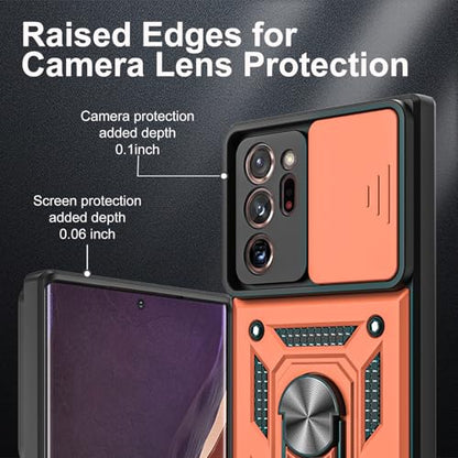 for Galaxy Note 20 Ultra Case, with Self Healing Flexible TPU Screen Protective [2 Pack] & Slide Camera Cover, 360°Rotation Ring Kickstand [Military Grade] Case. (Rose Gold) - color: N-Rose Gold