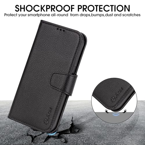 Arae Compatible with iPhone 15 Pro Max Case with Card Holder and Wrist Strap Wallet Flip Cover for iPhone 15 Pro Max 6.7 inch Men RFID Blocking Wristlet Kickstand,Litchi Black - color: Litchi Black, size: iPhone 15 Pro Max 6.7 inch