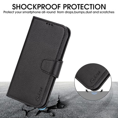 Arae Compatible with iPhone 15 Pro Max Case with Card Holder and Wrist Strap Wallet Flip Cover for iPhone 15 Pro Max 6.7 inch Men RFID Blocking Wristlet Kickstand,Litchi Black - color: Litchi Black, size: iPhone 15 Pro Max 6.7 inch