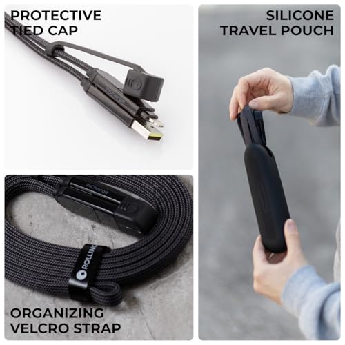 Rolling Square New inCharge XL 6-in-1, (3X Pack) Multi Charging Cable 100W Ultra-Fast Charging, Portable USB and USB-C Cable, 10Ft/3m, Black