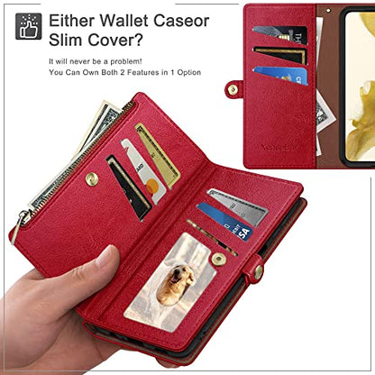 XcaseBar Compatible with ‌iPhone 16e 6.1"/17e 6.1" Wallet case with Zipper Credit Card Holder【RFID Blocking】,Flip Folio Book PU Leather Phone case Shockproof Cover Women Men for Apple 16e case Red - color: Red