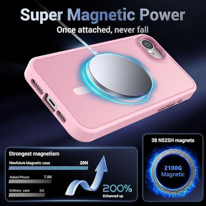 Newfuture Designed for iPhone 17e Case & iPhone 16e Case with Magnetic [13 FT Military Drop Protection] [Compatible with Magsafe] Translucent Shockproof with Anti-Fingerprint Phone Case, Chalk Pink | Military Drop Protection, Slim Matte Anti-Fingerprint,