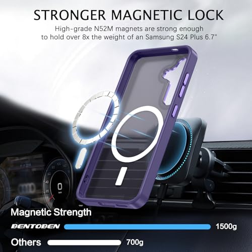 BENTOBEN Magnetic for Samsung Galaxy S24 Plus Case [Compatible with Magsafe] Translucent Matte Slim Thin Shockproof Anti-Yellow Women Men Protective Phone Cover for Samsung S24 Plus 6.7", Dark Purple - color: Dark Purple