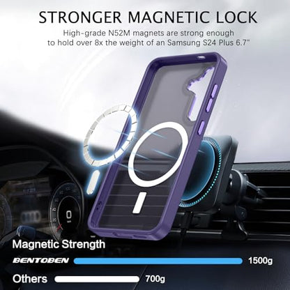 BENTOBEN Magnetic for Samsung Galaxy S24 Plus Case [Compatible with Magsafe] Translucent Matte Slim Thin Shockproof Anti-Yellow Women Men Protective Phone Cover for Samsung S24 Plus 6.7", Dark Purple - color: Dark Purple