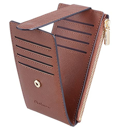 Chelmon Women's RFID Slim Card Holder Wallet | Thin Bifold Multi Card Case with Zipper Coin Pocket Purse for Women(Deep Brown) - color: Deep Brown