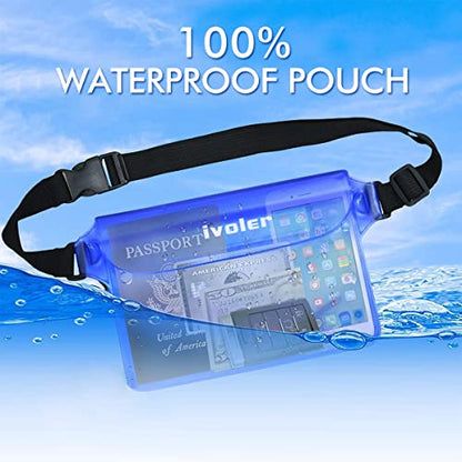 ivoler 2-Pack Waterproof Fanny Pack & Phone Pouch, Dry Bag for Passport, Phone & Wallet, Floating Waterproof Phone Case for Beach, Swimming, Kayaking, Boating, Cruise Essentials & Travel - color: Translucent Blue & Royal Blue