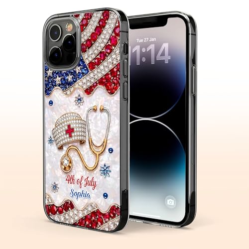 4th of July Nurse Hat, Personalized Clear Phone Case, Gift for Nurses Custom Smartphone Cover Unique Independence Day Present Protective Accessories