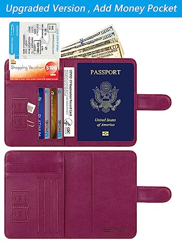 Passport Holder Cover Wallet RFID Blocking, Travel Essentials | Leather Card Case, Travel Accessories for Women Men, Purple - color: Purple