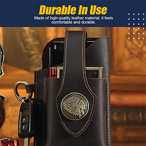 2023 New Multifunctional Leather Mobile Phone Bag with Belt Clip, Premium Rugged Leather Cell Phone Holster with Belt Loop, Belt Phone Pouches Holder for All Phones (Brown) - color: Brown