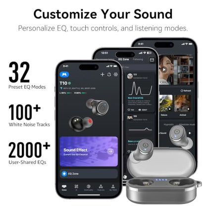 TOZO T10 Wireless Earbuds Powerful Bass Stereo Wireless Charging, APP, IPX8 - color: Matte Gray