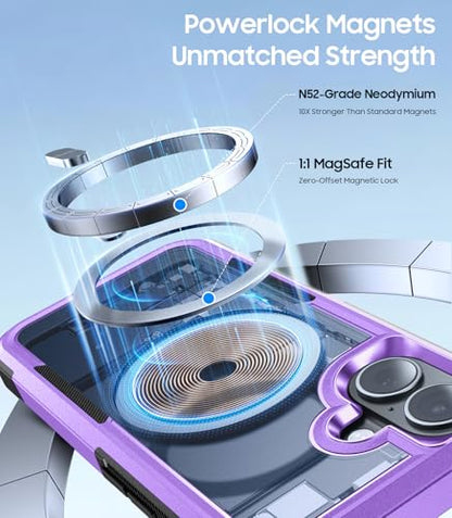 Magnetic for iPhone 17 Case Rugged Dual-Layer Shockproof Purple | Military-Grade Heavy Duty Protection, Fit for Magsafe, Matte Finish Scratch Resistant Anti-Fingerprint, Anti-Slip Phone Cover - color: Purple