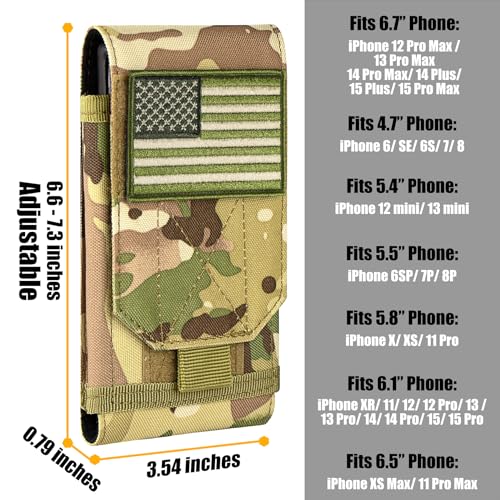 Tactical Molle Phone Cover Case, Heavy Duty Loop Belt Holster Pouch with Flag Patch for iPhone 17 Pro Max/Air/17 Pro/17/16 Pro Max/15 Pro Max/14 Pro Max/13 Pro Max, for Galaxy S26 Ultra - color: Camo